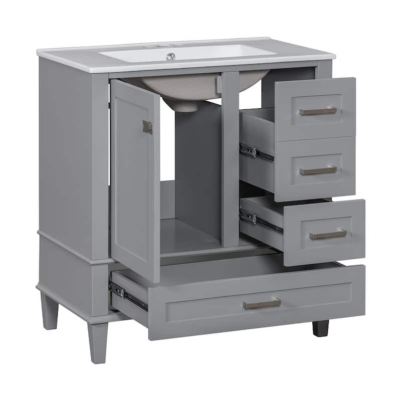 30" Bathroom Vanity With Sink, Solid Wood Bathroom Storage Cabinet