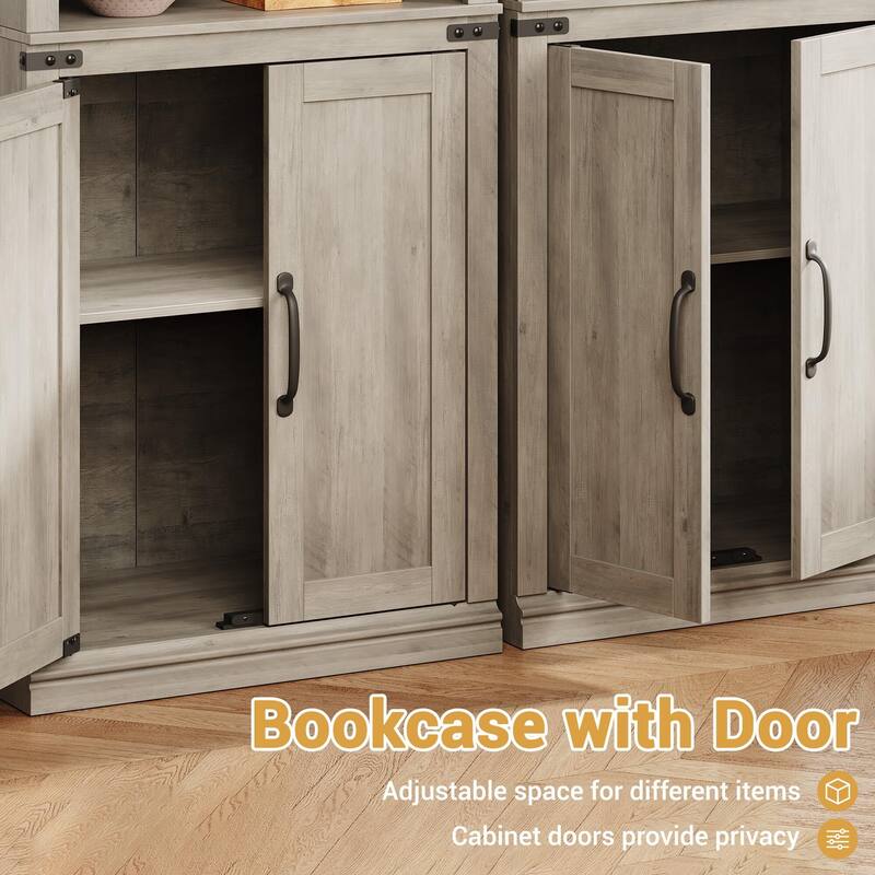 Book Shelf with Door, 5 Tier Wooden Book Case with Storage, 68.7"