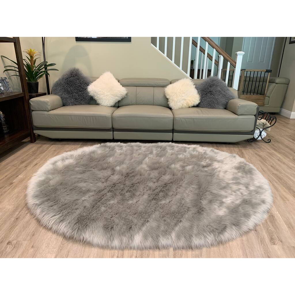 Ovella Home Premium Faux Sheepskin Plush Shag Oval Area Rug