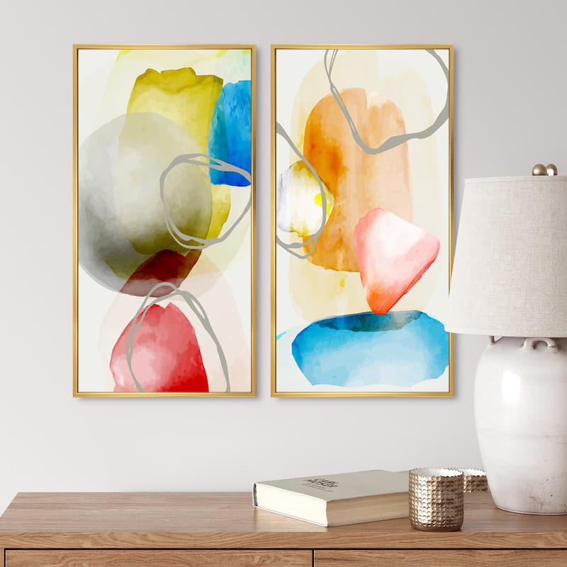 Designart "Trendy Abstracts With Colorful Shapes VI" Abstract Framed Art Set of 2 Pieces
