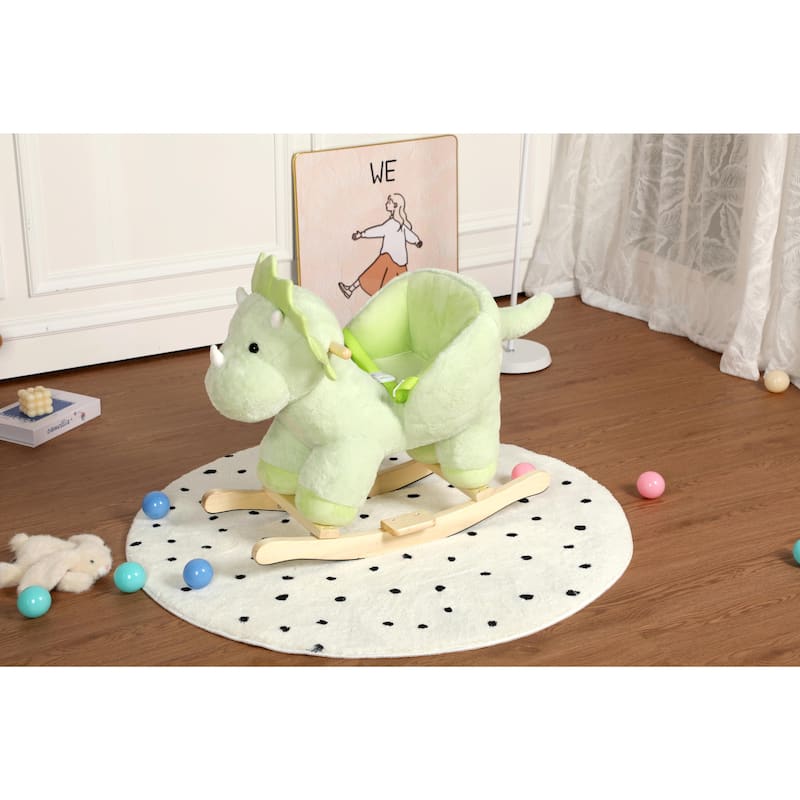 Kids Ride-On Rocking Horse Toy with Lullaby Song, Rocking Toy with Hand Puppets & Safety Belt - Dinosaur