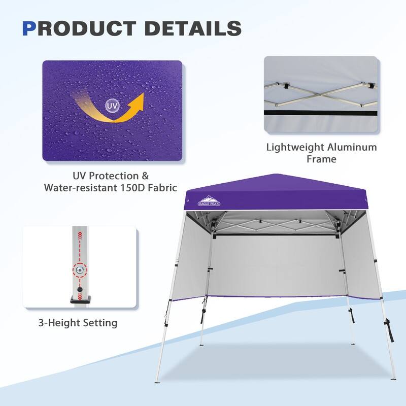 EAGLE PEAK Day Tripper 8x8 Aluminum Super-Lightweight Slant Leg Pop Up Canopy with 3 Removable Walls, Blue