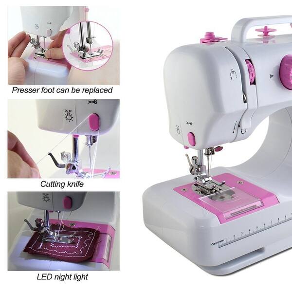Portable Sewing Machine for Beginner Art Craft with 2 Speed 12 Built-in Stitched LED Night Light and Foot Pedal Stitch Machine Household Tool