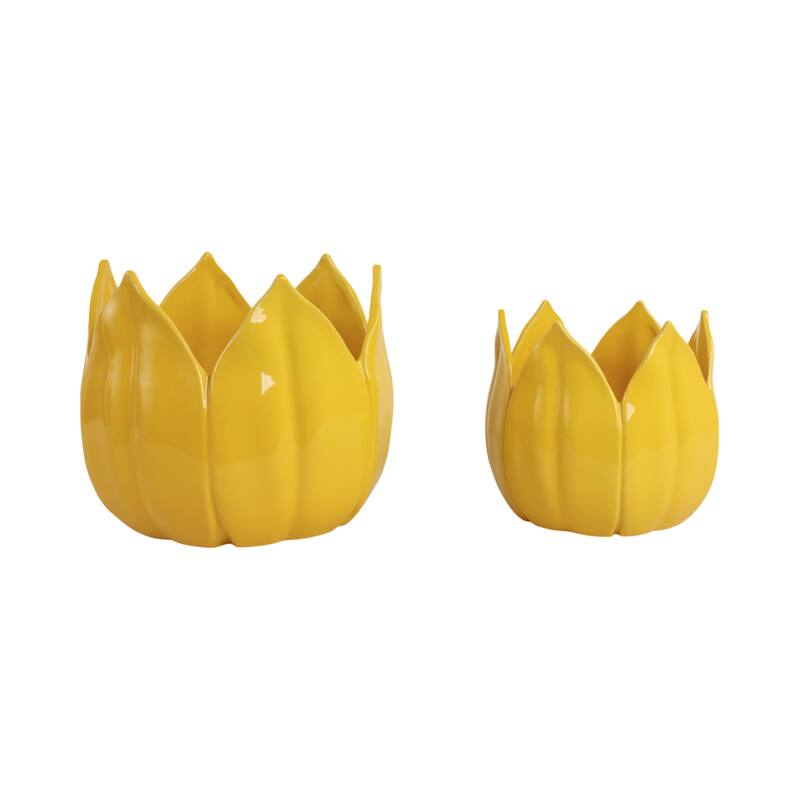 Stoneware Ceramic Planters Petal Design and Drainage Hole (Set of 2)