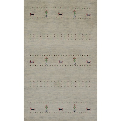 Hand Knotted Oriental 100% Wool Carpet Tribal Animal Pictorial Green Gabbeh Area Rug - 5' 0'' X 2' 10''