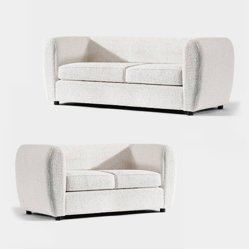 Furniture of America Vanessa Modern Curved Arms Boucle Sofa Set with Seat Cushion and Wooden Legs, 2-Piece or 3-Piece Options