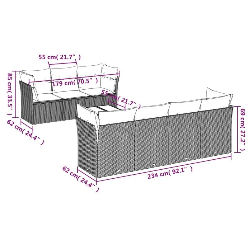 vidaXL 8 Piece Patio Sofa Set with Cushions Black Poly Rattan