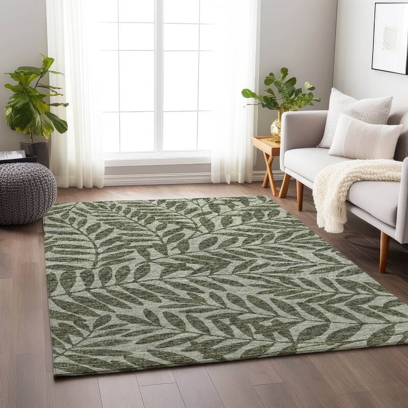 Premium Washable Super Soft Modern Fern Mayfield Rug - Green - 10' x 14' - Rectangle