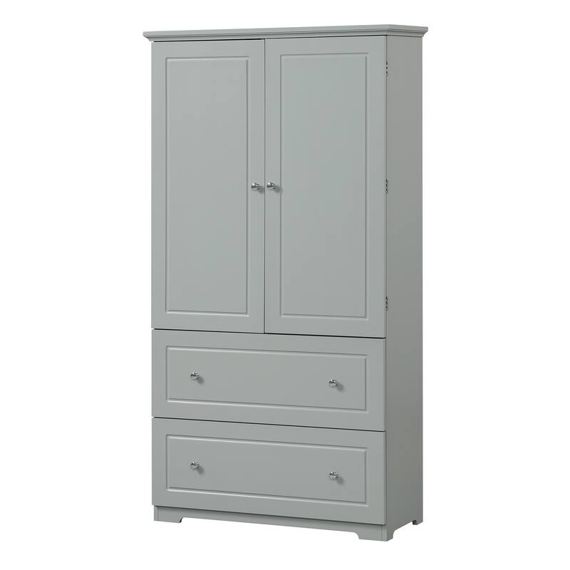 Roomfitters Wide Bathroom Storage Cabinet with 2 Drawers Adjustable Shelf Freestanding Painted MDF Construction, Grey
