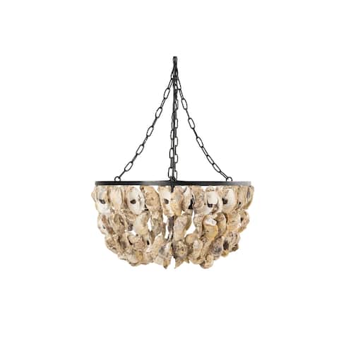 Round Oyster Shell Chandelier with 2 Lights - Natural