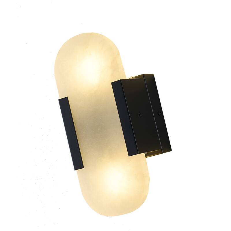Traditional 2-Light Satin Black LED Alabaster Wall Sconce