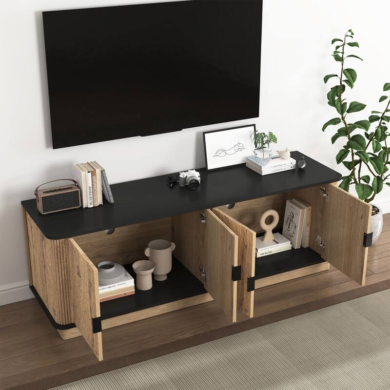 Four-Door MDF TV Cabinet, Multi-functional Storage, Metal Rounded Corner Design, 55*15.7*18.9 inches