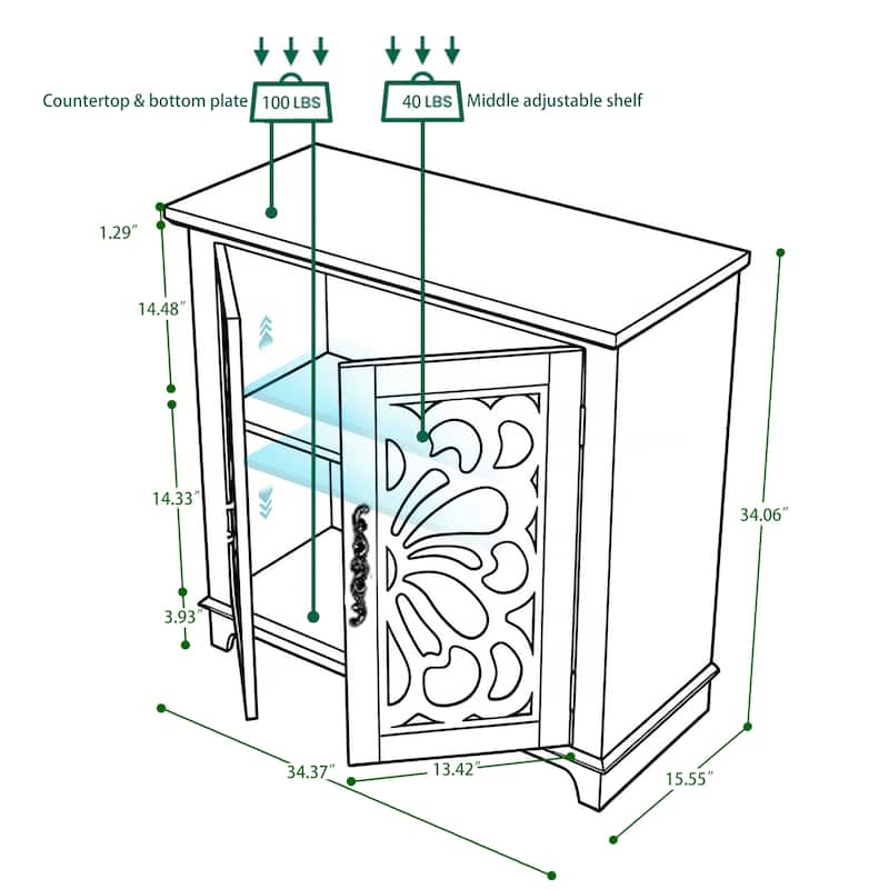 Elegant sideboard with 2 acrylic mirrored doors Sideboard and Buffet