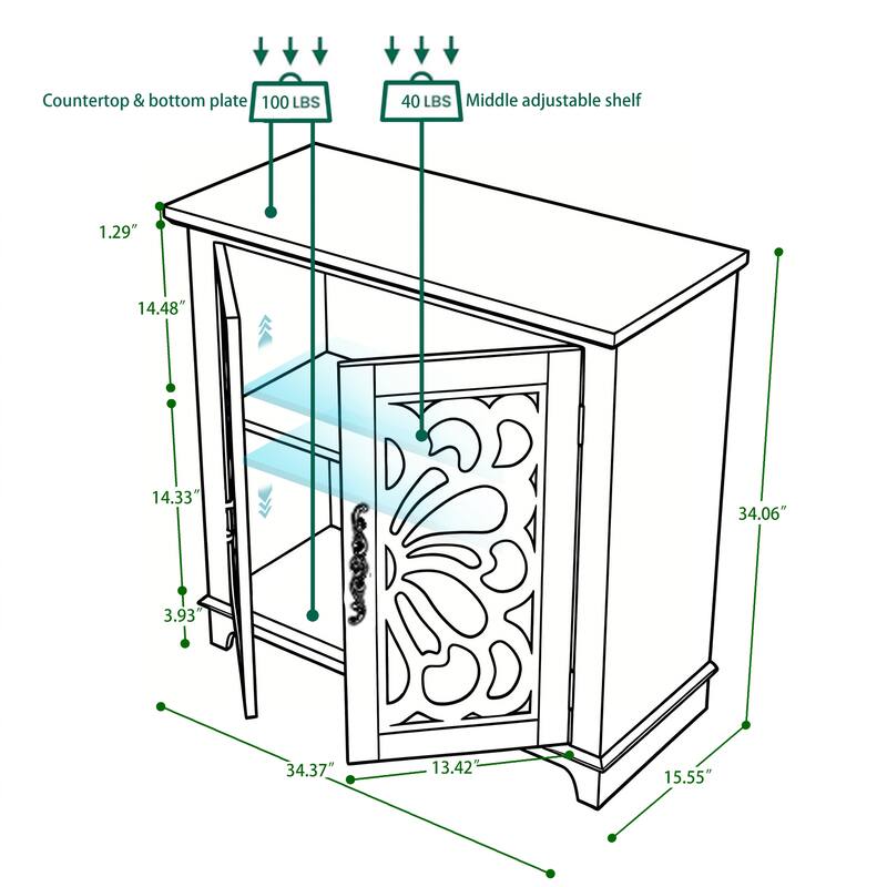 Rossetta Elegant Wooden Intricate Cutout Charming Butterfly Pattern Accent Cabinet with Adjustable Shelf