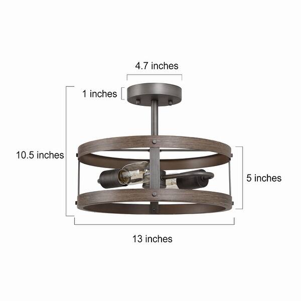dimension image slide 0 of 2, Modern Farmhouse 2-Light Drum Semi-Flush Mount Ceiling Light for Hallway and Foyer