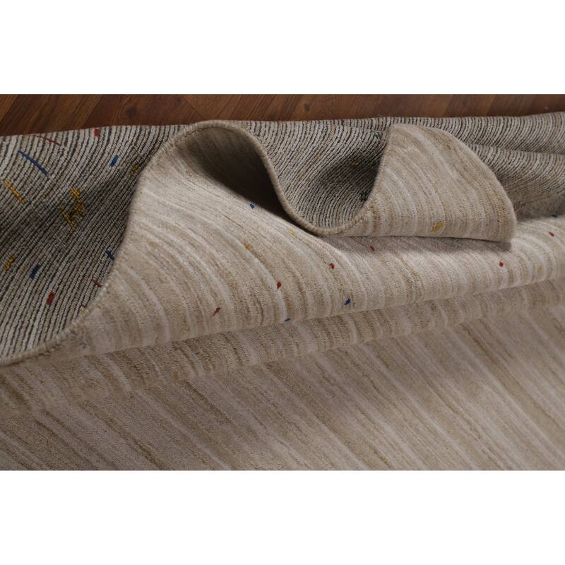 Striped Camel Gabbeh Oriental Square Rug Handmade Wool Carpet - 9'11" x 9'7"