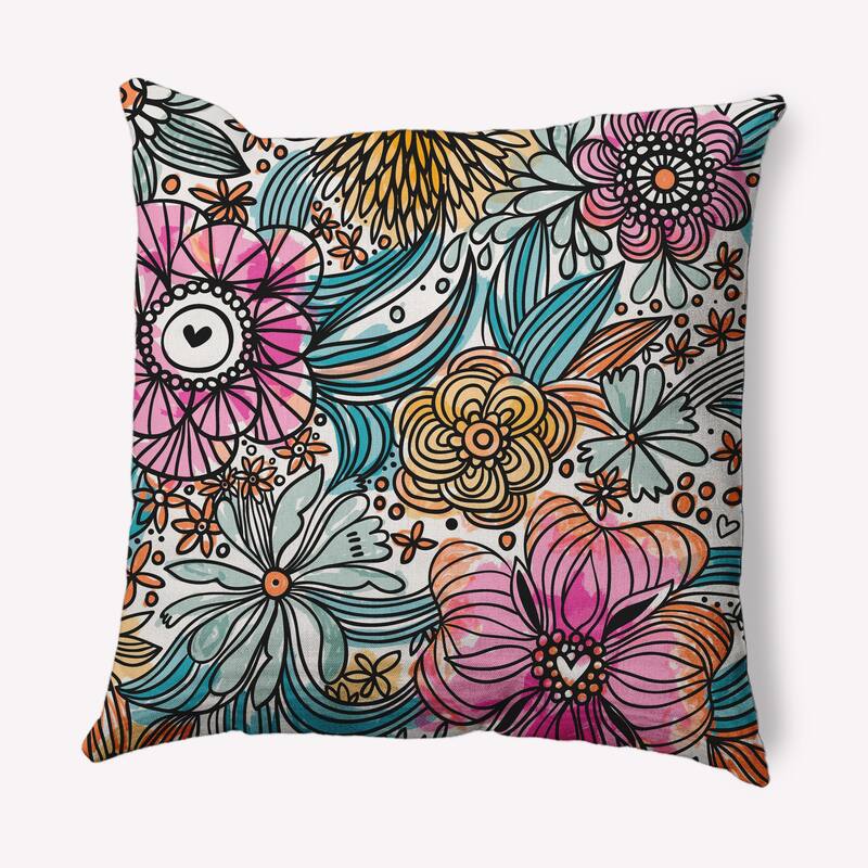 Flower Melange Decorative Throw Pillow - Orange - 16" x 16"