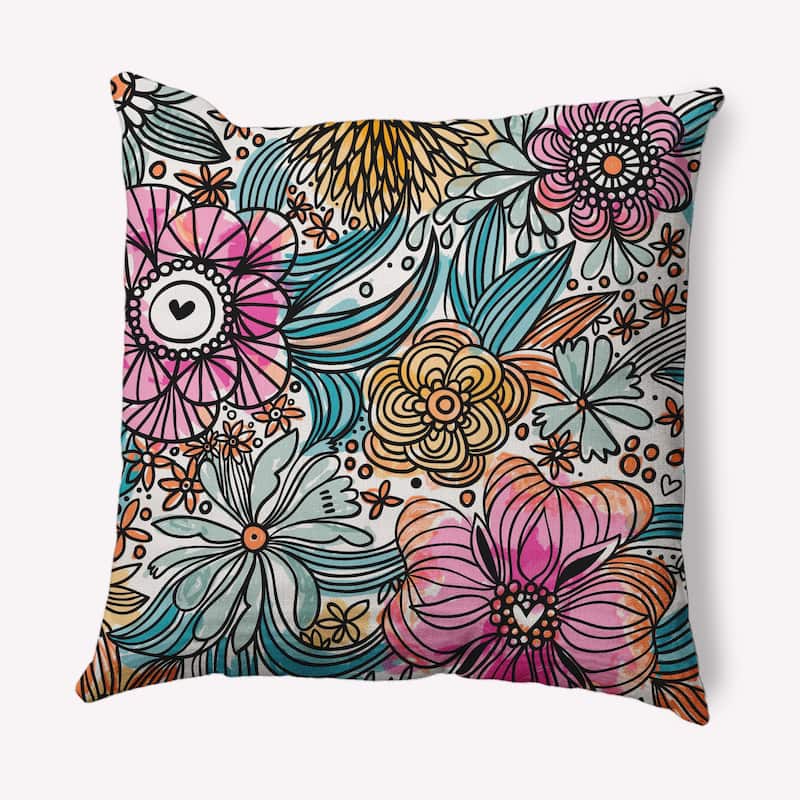 Flower Melange Indoor/Outdoor Throw Pillow - Orange - 16" x 16"