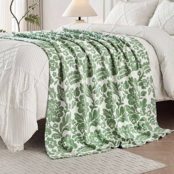 50" x 60" Reversible Chenille Jacquard Throw Blanket, Ultra Soft Texture, Lightweight & Cozy, Machine Washable Blanket