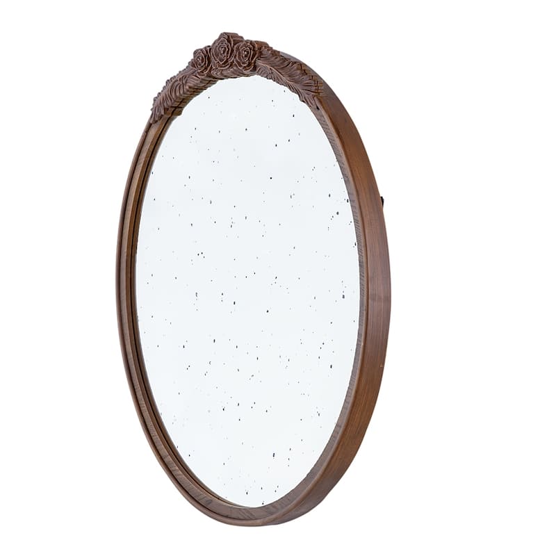 Round Hand Carved Rose Antique Wall Mirror