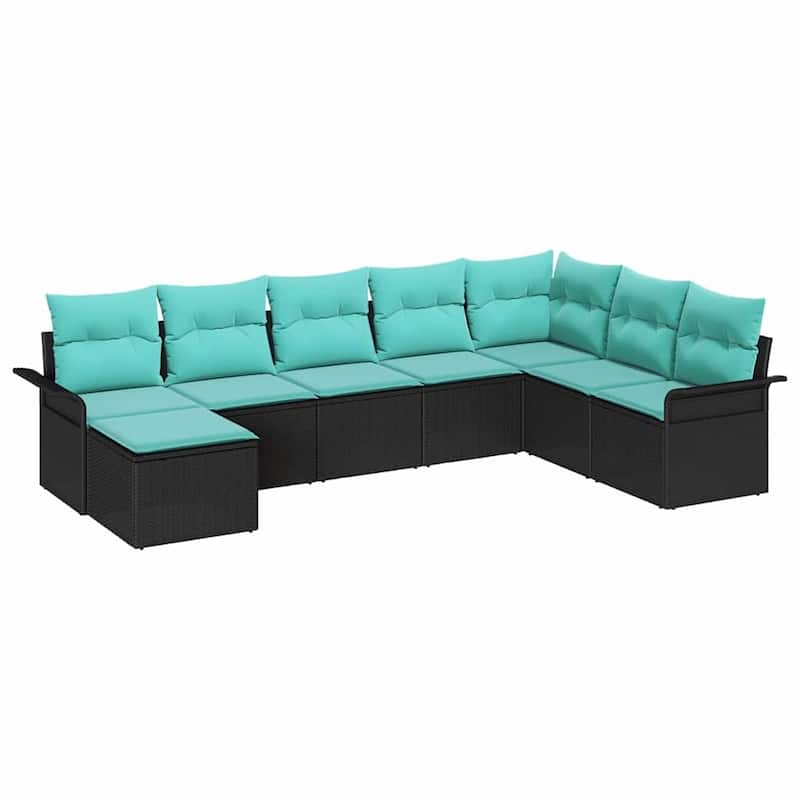 vidaXL 9 Garden Sofa Set with Cushions Black Poly Rattan - 117.1 x 73.8 x 27.2