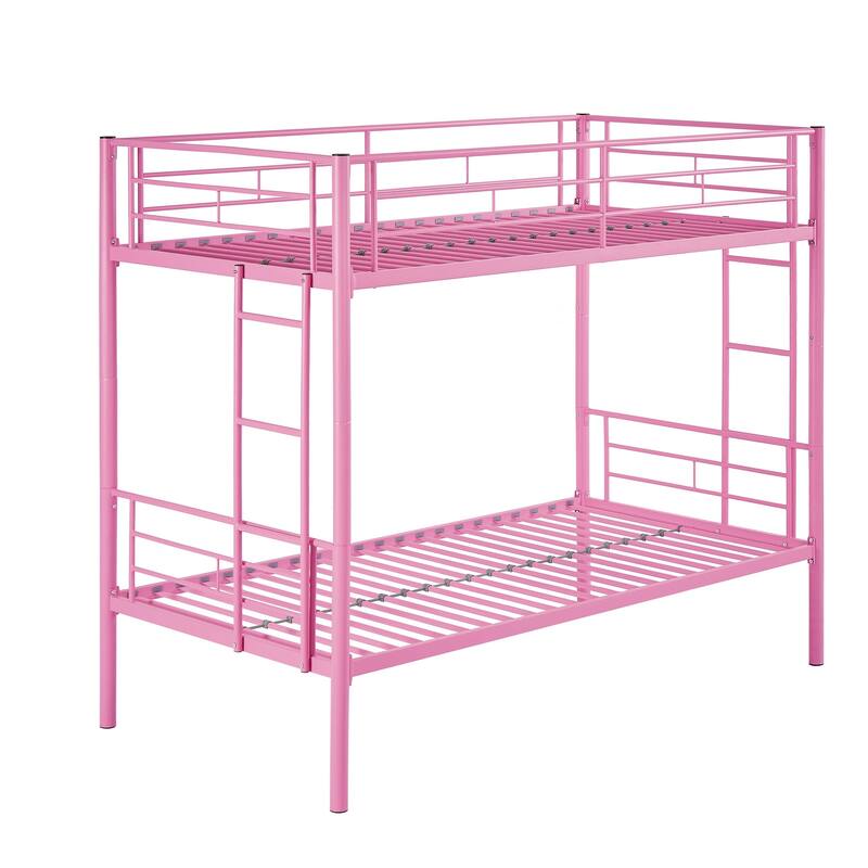 VECELO Twin Over Twin Metal Bunk Bed Frame for Kids Teens, Heavy Duty Noise-Free Platform Bed, Storage Space
