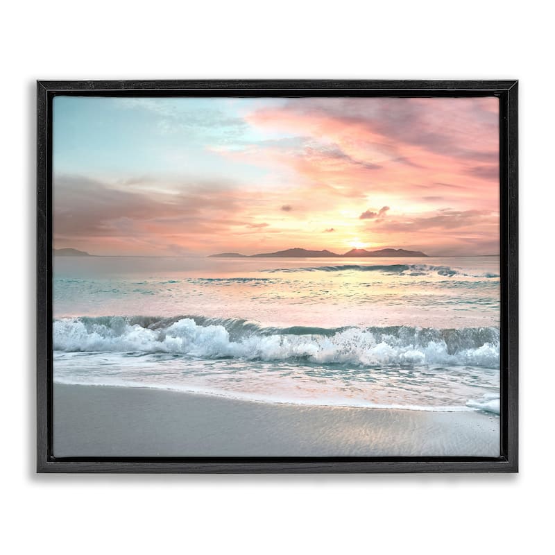 Stupell Morning Sunrise Beach Landscape Distant Mountains Rolling Tide Floater Frame - Orange