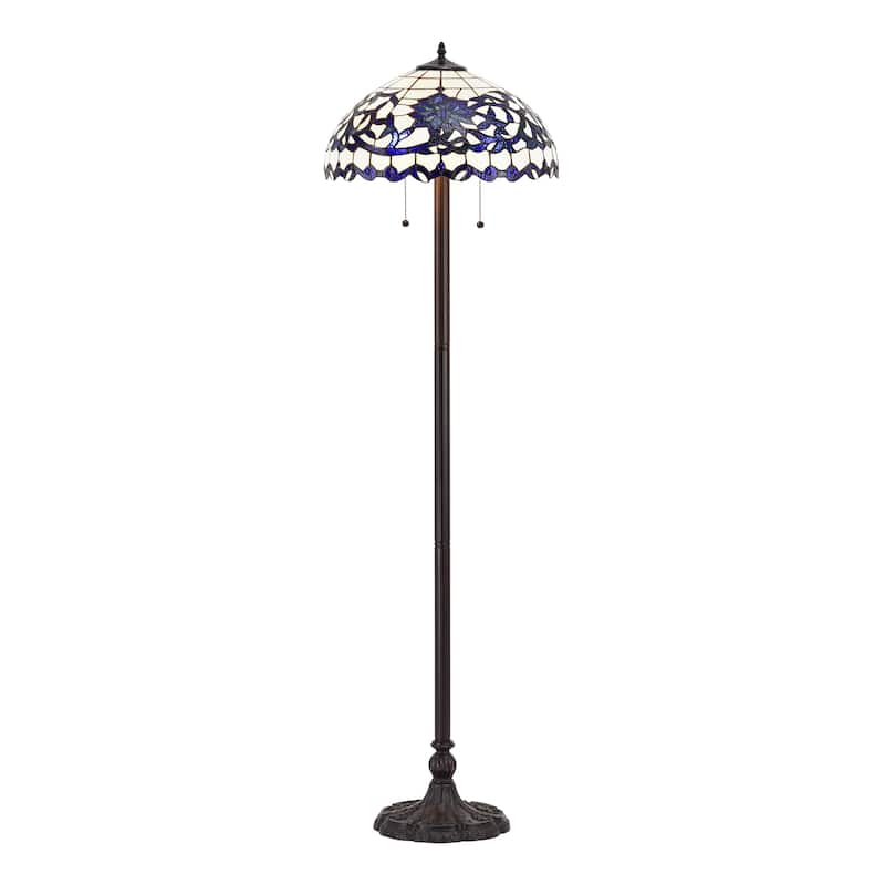 Rexi 18-inch Blue/White Flower Design Glass/Bronze Tiffany-Style Floor Lamp