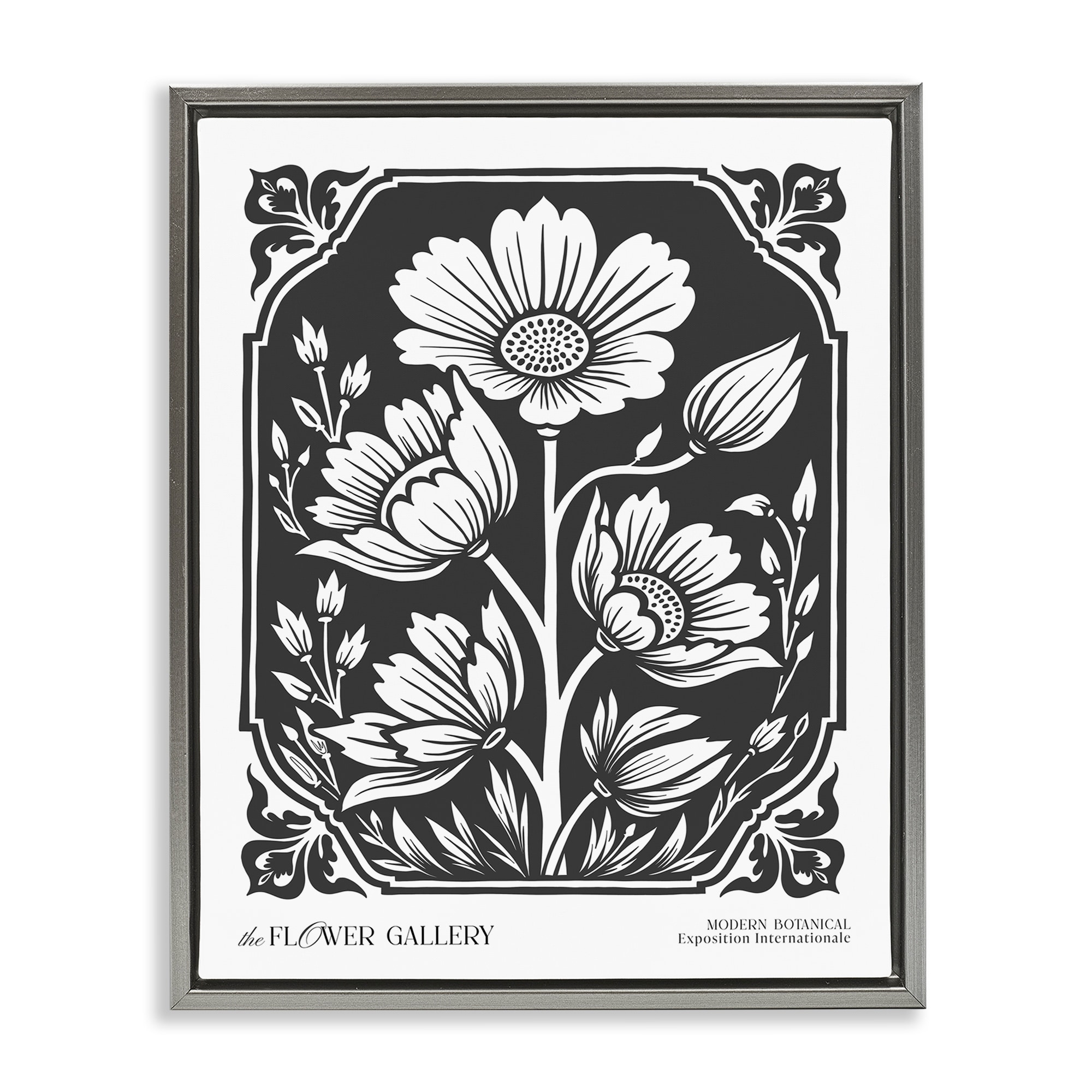 Stupell Florals with Vintage Border Framed Floater Canvas Wall Art Design By Lettered and Lined