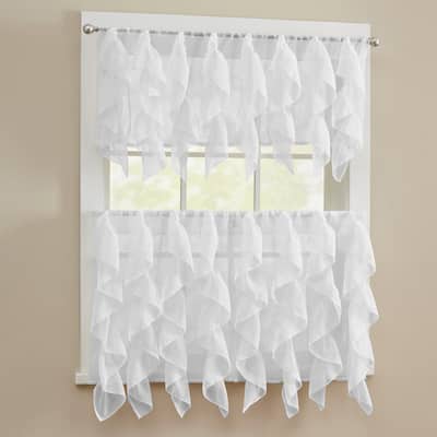 Sweet Home Collection Sheer Voile Vertical Ruffle Window Kitchen Curtains - Tier & Valance