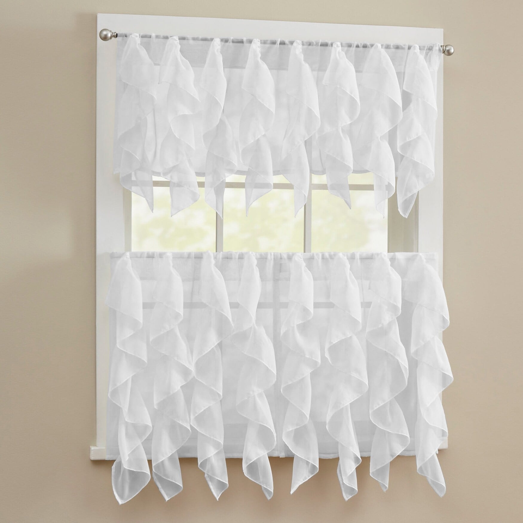 Sweet Home Collection Sheer Voile Vertical Ruffle Window Kitchen Curtains - Tier & Valance