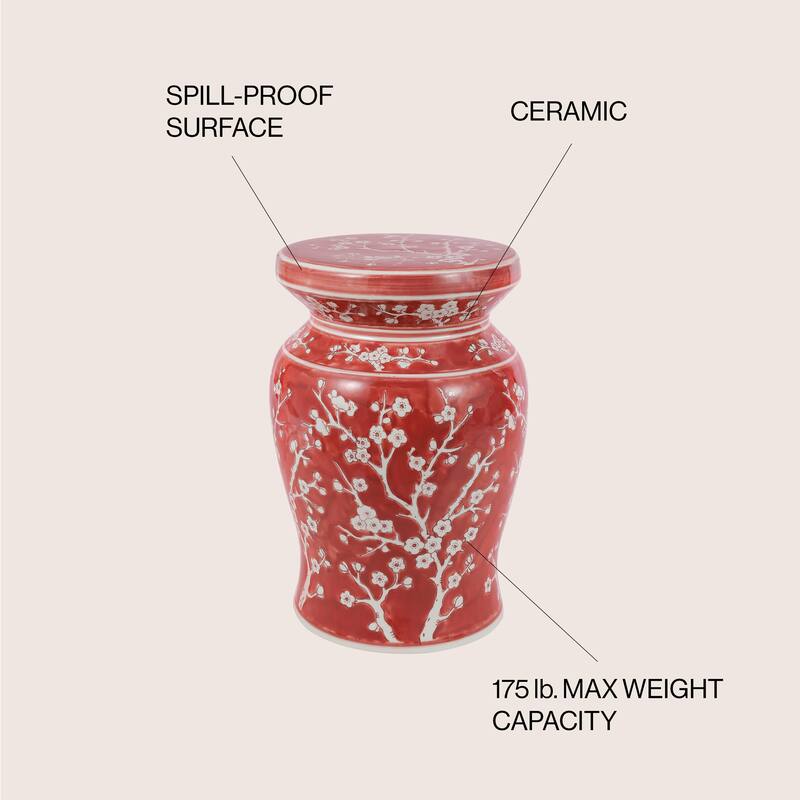 Cherry Blossom 17.7" Ceramic Garden Stool, Navy/White by JONATHAN Y