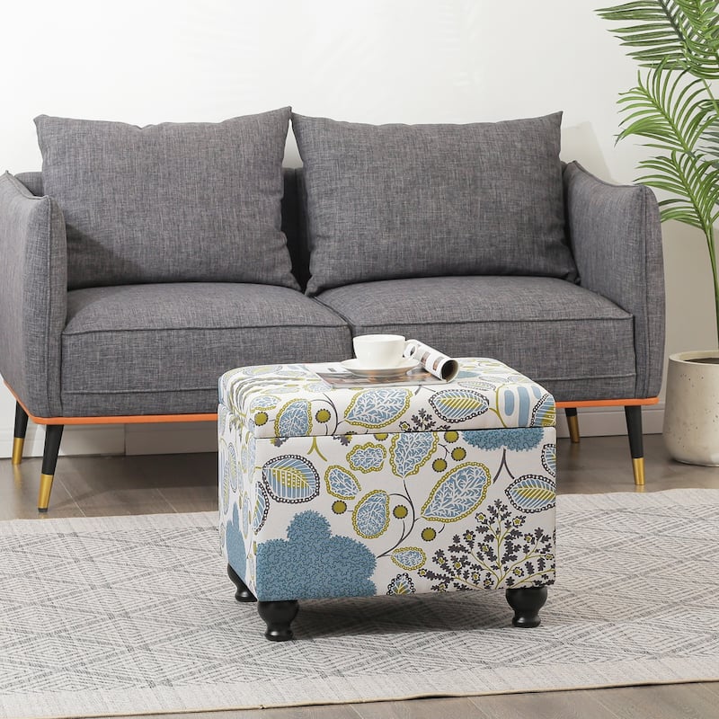Adeco 21"W Linen Storage Ottoman with Turned Legs
