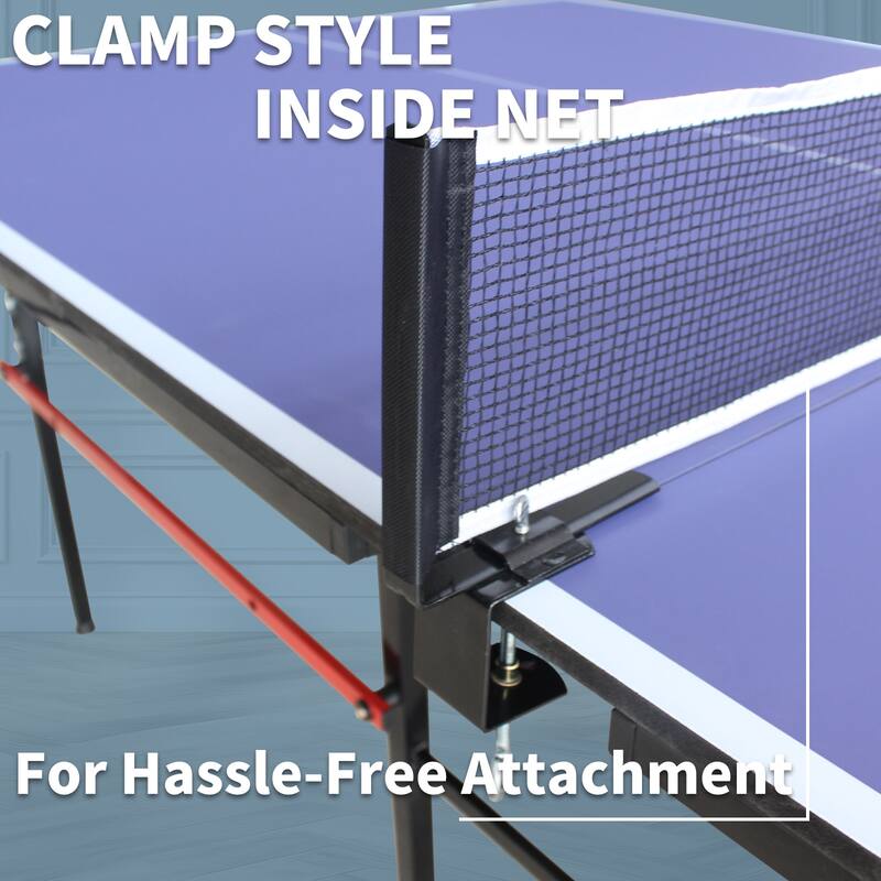 Roomfitters 8ft Indoor Ping Pong Table, Foldable & Portable Table Tennis Table Set with Net, 2 Paddles and Balls, Blue