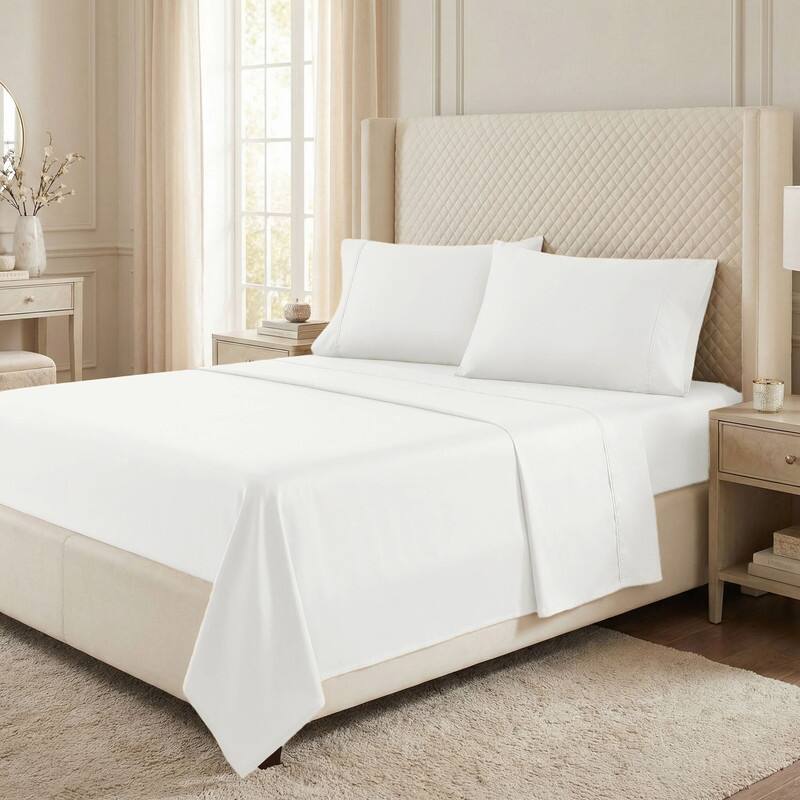 Superior Egyptian Cotton 530 TC Sheet Set Sateen Weave, Deep Pocket, Ultra‑Soft & Breathable Bedding - Full - White
