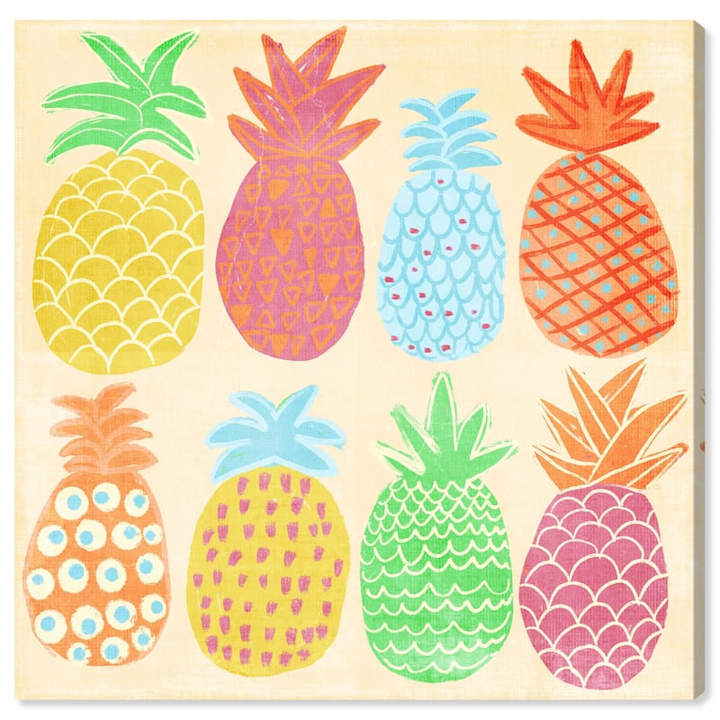 Wynwood Studio Canvas Food and Cuisine Eight Pineapples Yellow and Neon Green Tropical Wall Art Canvas Print