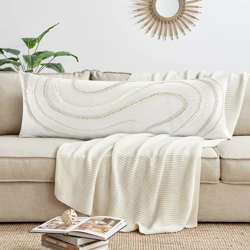 Sweet Jojo Designs Boho Tufted Swirl Body Pillow Case (Pillow Not Included) Neutral Ivory Bohemian Geometric Abstract Unisex