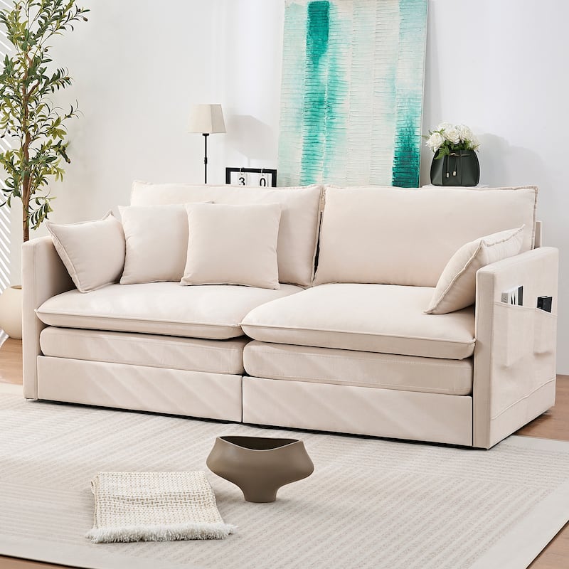 Mixoy 77.95'' lce Velvet 3-in-1 Convertible Loveseat Sleeper Sofa Bed with Side Pockets,Pull Out into Chaise Lounge/Sleeper Bed