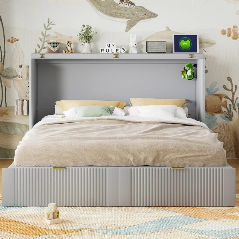 Queen Size Murphy Bed with drawer and a set of Sockets & USB Ports
