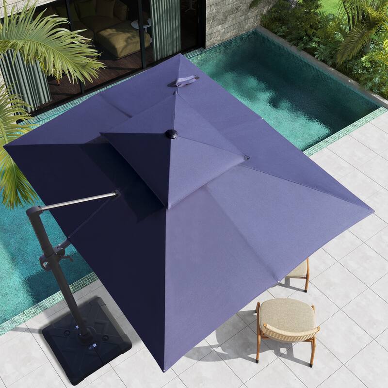 VredHom 9X11FT Outdoor Dual Wind Vent Offset Cantilever Patio Umbrella - Navy Blue