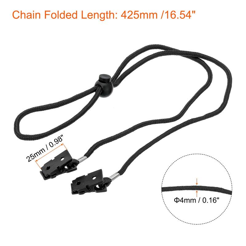 16.5" 2Pcs Napkin Chain Adjustable Bib Holder Chain Sun Hat Strap Lanyard, Black - 16.54"