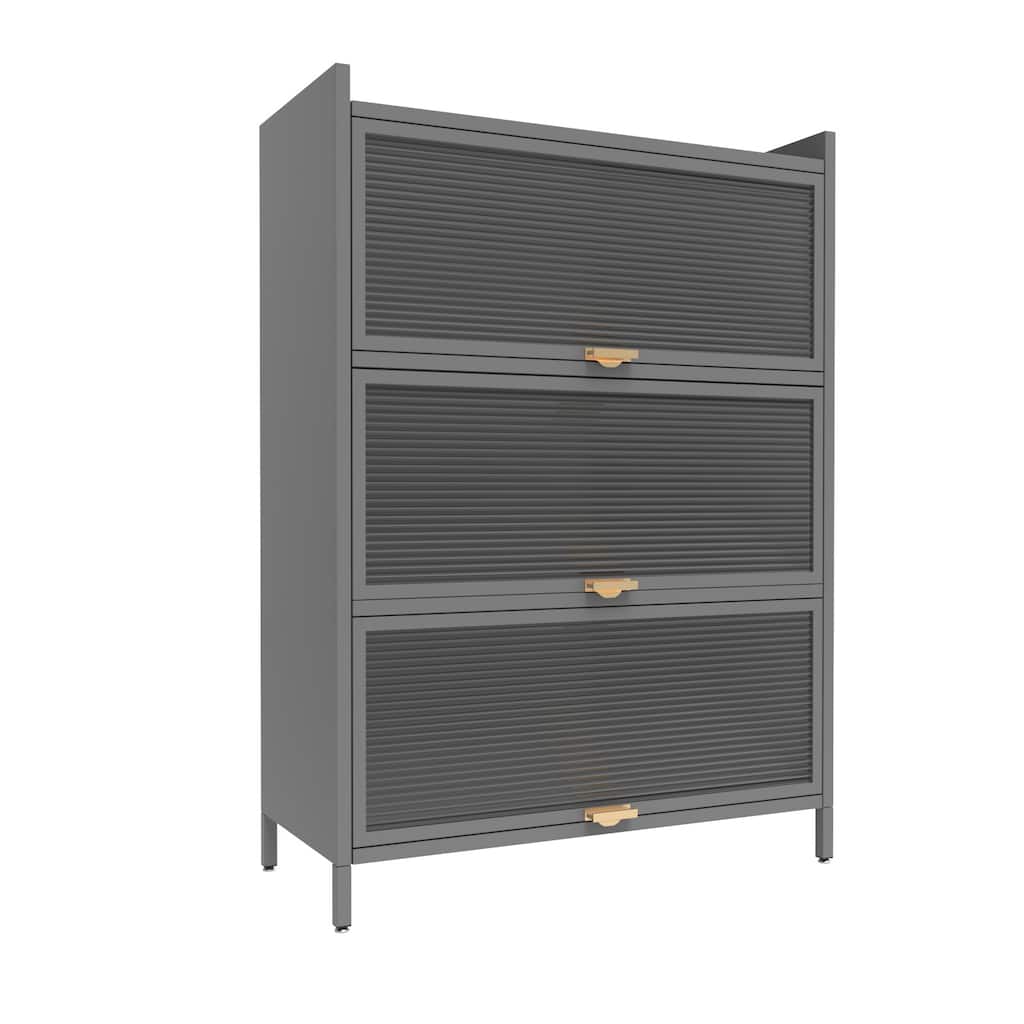 Modern Fluted Glass 2-Door Metal Pantry Cabinet - N/A