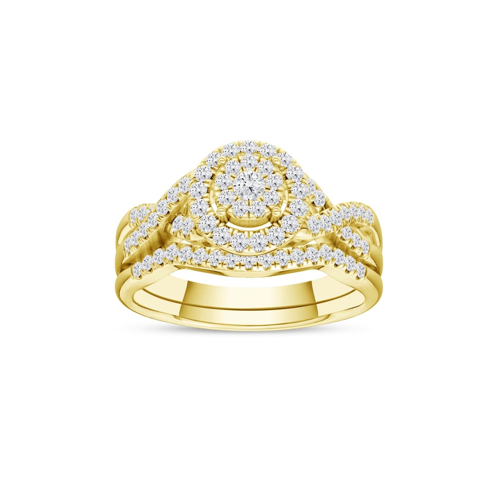 3/8Ct TDW Diamond Halo Twist Shank Bridal Set in 10K Gold for Women