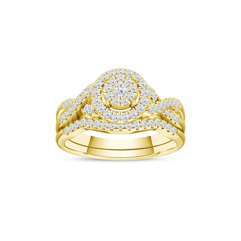 3/8Ct TDW Diamond Halo Twist Shank Bridal Set in 10K Gold for Women - 8.5 - Yellow