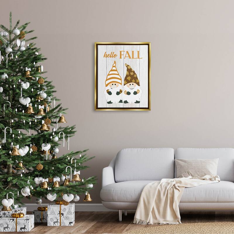 Stupell Hello Fall Whimsical Gnomes Framed Floater Canvas Wall Art, Design by CAD Designs