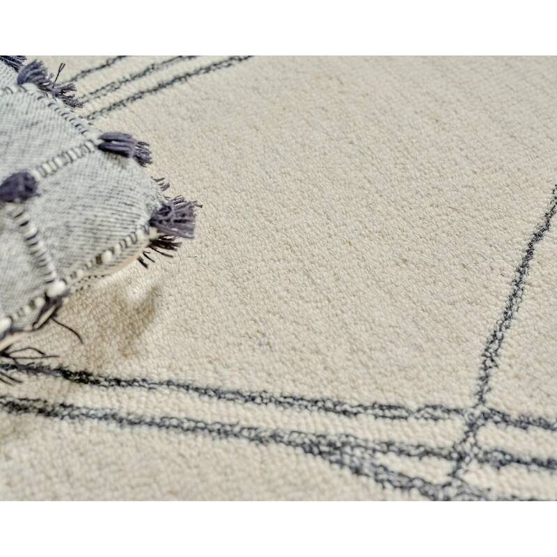 Exquisite Rugs Tangiers Handmade Hand-tufted New Zealand Wool on Canvas Ivory/Black Area Rug