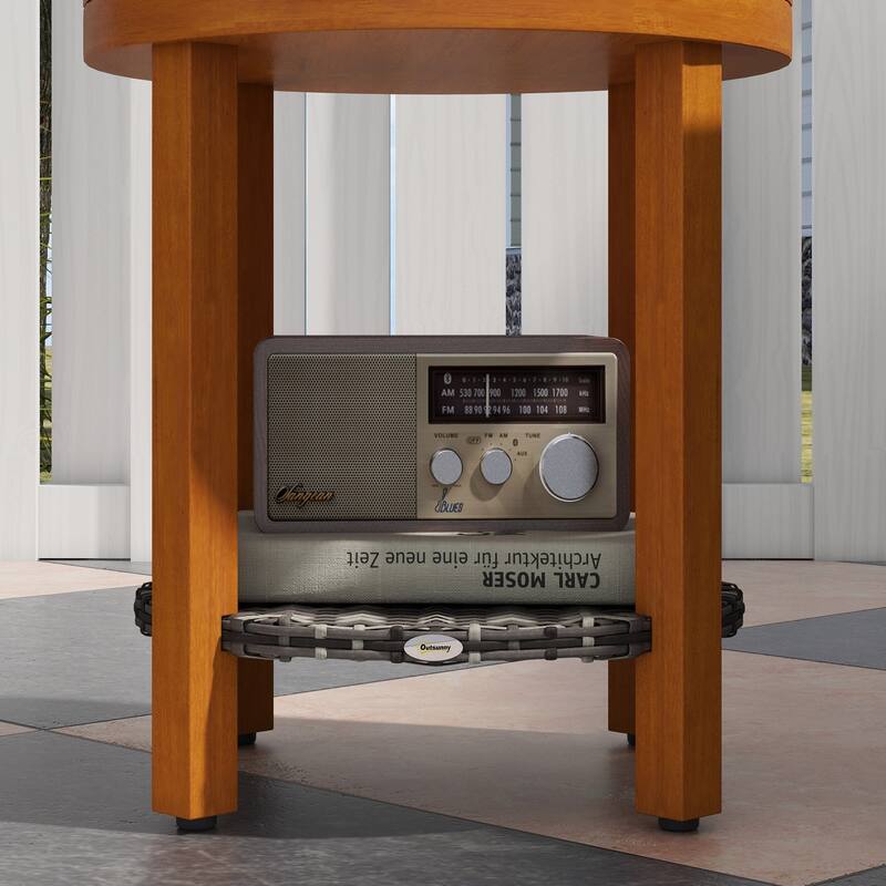 3-Piece Outdoor Bistro Set with Cushioned Chairs and PE Rattan Wood Table, Weather-Resistant Patio Furniture for Porch