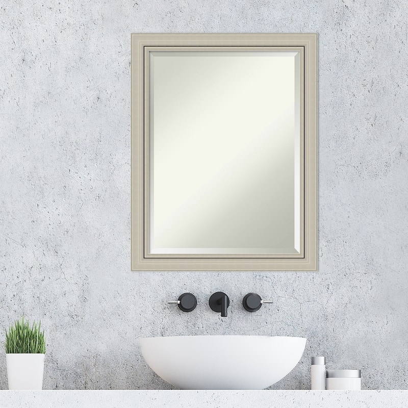 Beveled Wood Bathroom Wall Mirror - Romano Silver Narrow Frame