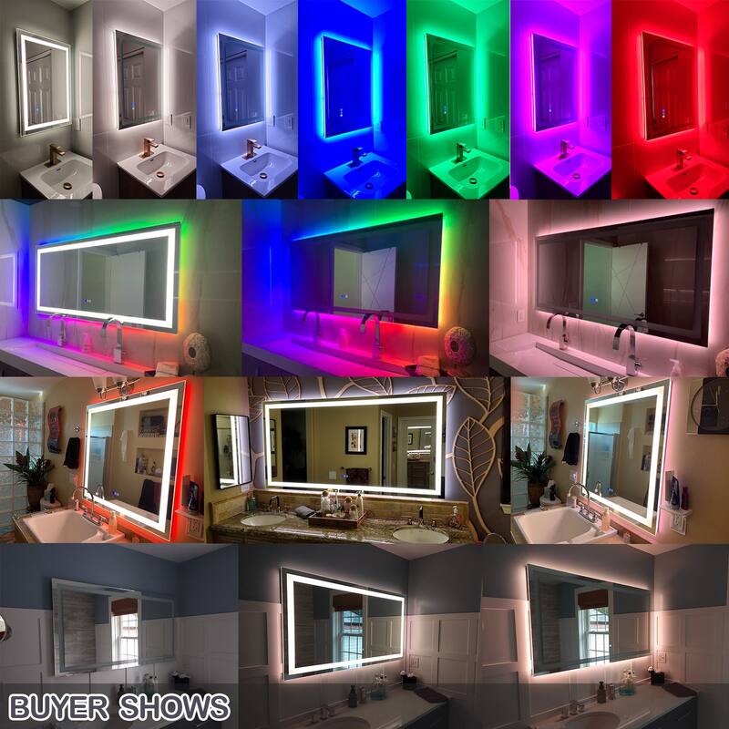 LED & RGB Lighted Anti-Fog Temperd Glass Wall Bathroom Vanity Mirror