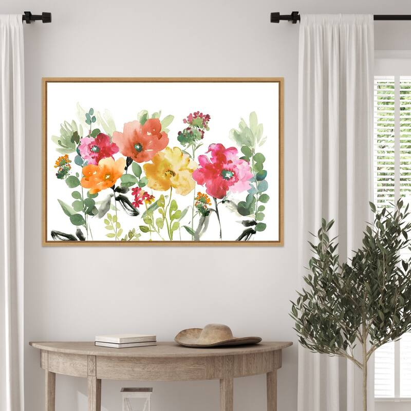 Vibrant Garden Blooms in Watercolor by PI Studio (33 x 23 in.), Framed Canvas Wall Art Print